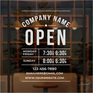 Store Hours Decal - Hours of Operation Stickers - Business Hours Door Decals - Storefront Open and Closed Signs - Shop Hours Window Graphics