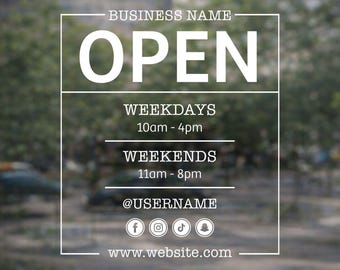 Custom Business Hours Vinyl Decal - Storefront Window Sticker