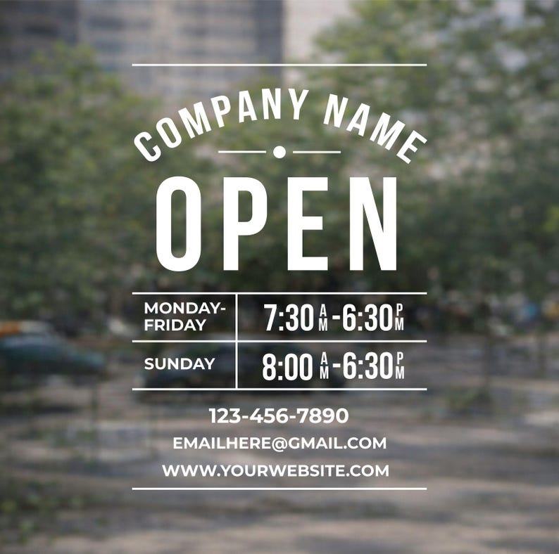 Store Hours Decal - Hours of Operation Stickers - Business Hours Door ...