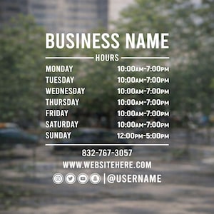 Shop Hours Decal - Attractive Storefront Hours - Glass Door Sign - Business Hour Decal - Classy Window Vinyl - Open and Close Marker