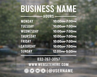 Shop Hours Decal - Attractive Storefront Hours - Glass Door Sign - Business Hour Decal - Classy Window Vinyl - Open and Close Marker
