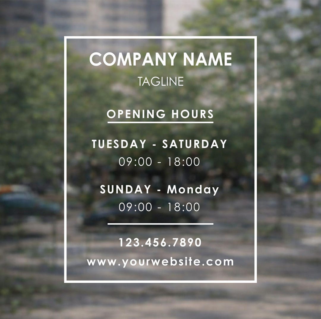 Store Hours Decal - Hours of Operation Sticker - Business Hours Door ...