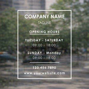 Store Hours Decal - Hours of Operation Sticker - Business Hours Door Decal - Custom Hours Open & Closed Sign - Shop Hours Window Graphic