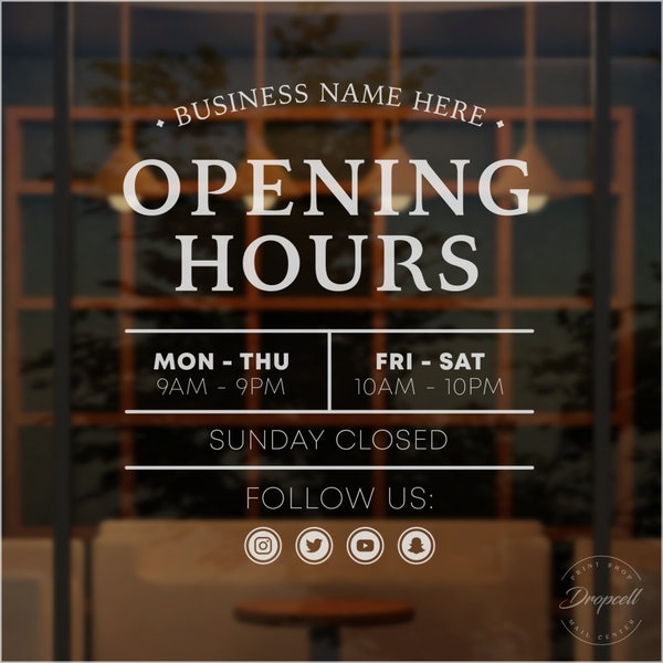 Store Hours Vinyl Decal - Custom Store Hours - Store Front Window Decals - Hours of Operation - Store Hours Sticker - Hours of Operation