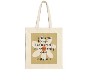 Floral Bible Verse Tote Bag: Fearfully & Wonderfully Made, Christian Gift
