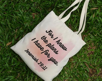 Bible Verse Tote Bag, Christian Gift for Women, Jeremiah 29:11 Bag, Scripture Tote, Faith Quote Bag, Religious Tote, Inspirational Gift