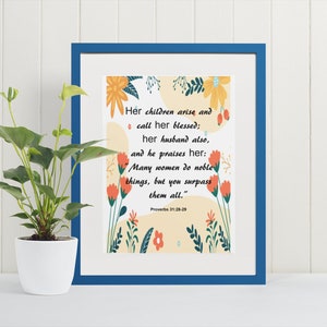 Mother&#39;s Day Gift, Proverbs 31:28-29, Faith Based Printable, Printable Art, Thoughtful Gifts for Mum, Christian Decor, Scripture Quotes