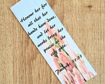 Floral Bible Verse Bookmark Set, Christian Gift for Friend, Christian Quote, Religious Bookmarks for Women, Bible Bookmarks Mom, Proverbs 31