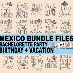 Bundle Mexico Svg, Tequila Booze et Besties SVG, Téléchargement numérique, Mexique Enterrement de vie de jeune fille SVG, Mexique Anniversaire, Mexique vacances Numérique