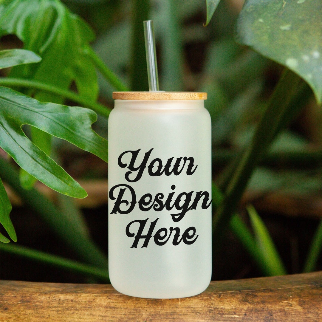 DRAG AND DROP Frosted Can Glass Mockup, 16oz Glass Can Mockup, Beer Can