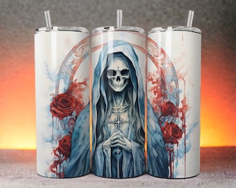 Santa muerte tumbler, holy death tumbler, grim reaper tumbler, 20oz sublimation tumbler, sublimation wrap, with straw lid and rubber bottom