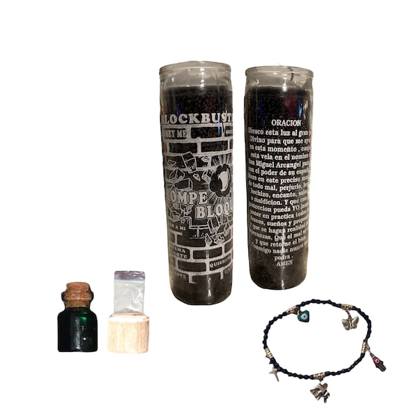 Block Buster Candle Rompe Bloqueo With Powder, Oil, and Random Bracelet