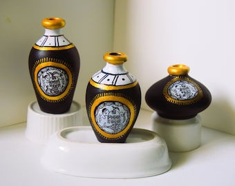 set of 3 miniature terracotta miniature handmade pot | home docor item | handicraft | home and living | hand painting