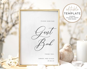 Minimal Guestbook Sign Template - Simple Printable Wedding Reception Sign - Editable Wedding Sign Our Guestbook Template - Templett - #WEDD5