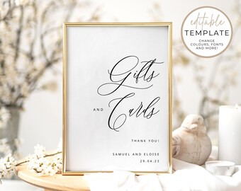 Minimal Cards and Gifts Sign Template - Simple Printable Wedding Reception Sign - Editable Wedding Gifts and Cards Sign Template - #WEDD5