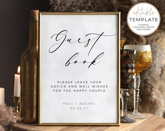 Minimal Guestbook Sign Template - Printable Modern Sign Our Guestbook - Simple Sign Our Guestbook Template - Templett - #WEDD6