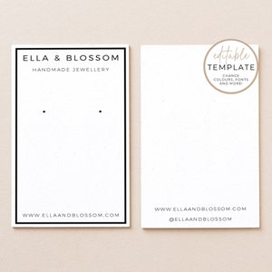 Minimal Custom Earring Display Cards - Jewelry Display Cards - Editable Earring Cards - DIY Jewellery display Cards - Templett - #BUSD8
