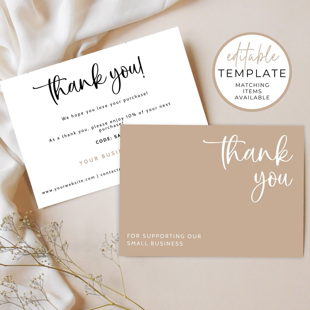 Editable Simple Thank You Card Business Printable Small - Etsy