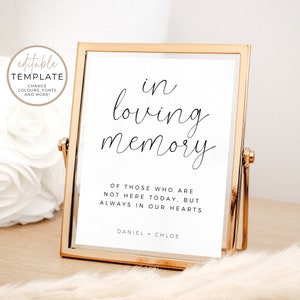 Minimal In Loving Memory Sign Template - Simple In Memory Printable Wedding Reception Sign - Editable In Remembrance Sign Template - #WEDD7