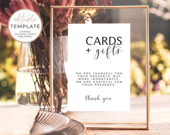 Modern Cards and Gifts Sign Template - Simple Printable Wedding Reception Sign - Editable Wedding Gifts and Cards Sign Template - #WEDD8