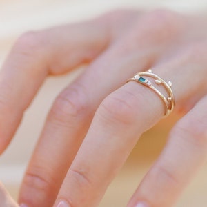 14k Gold Baguette Emerald Ring: Dainty Diamond Stacking Ring