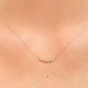14K Gold Diamond Cluster Necklace: Minimalist Layering Jewelry
