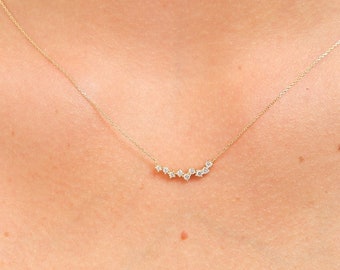 14k Gold Diamond Cluster Necklace