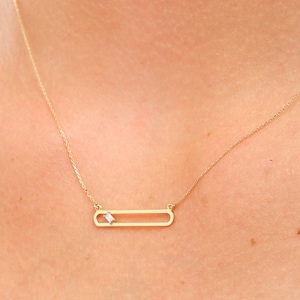 14k Gold Baguette Diamond Necklace: Minimalist Dainty Jewelry