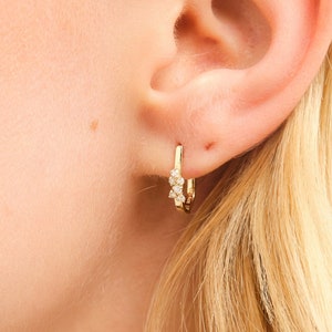 14K Gold Diamond Huggie Hoops: Mia Minimalist Earrings
