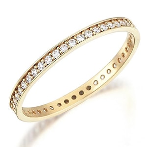 14k Solid Gold Eternity Ring: Pave Zirconia Wedding Band
