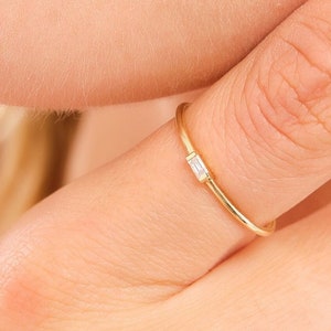 14k Gold Baguette Diamond Engagement Ring| Bezel Baguette Engagement Ring for Woman| Women's Dainty Stackable Ring