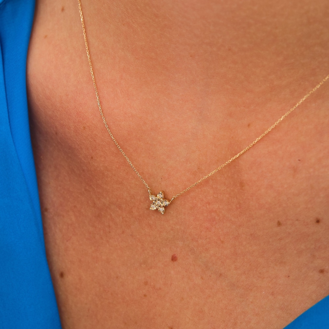 Diamond Necklace 14k Gold Floral Diamond Pendant Floral Cluster Diamond