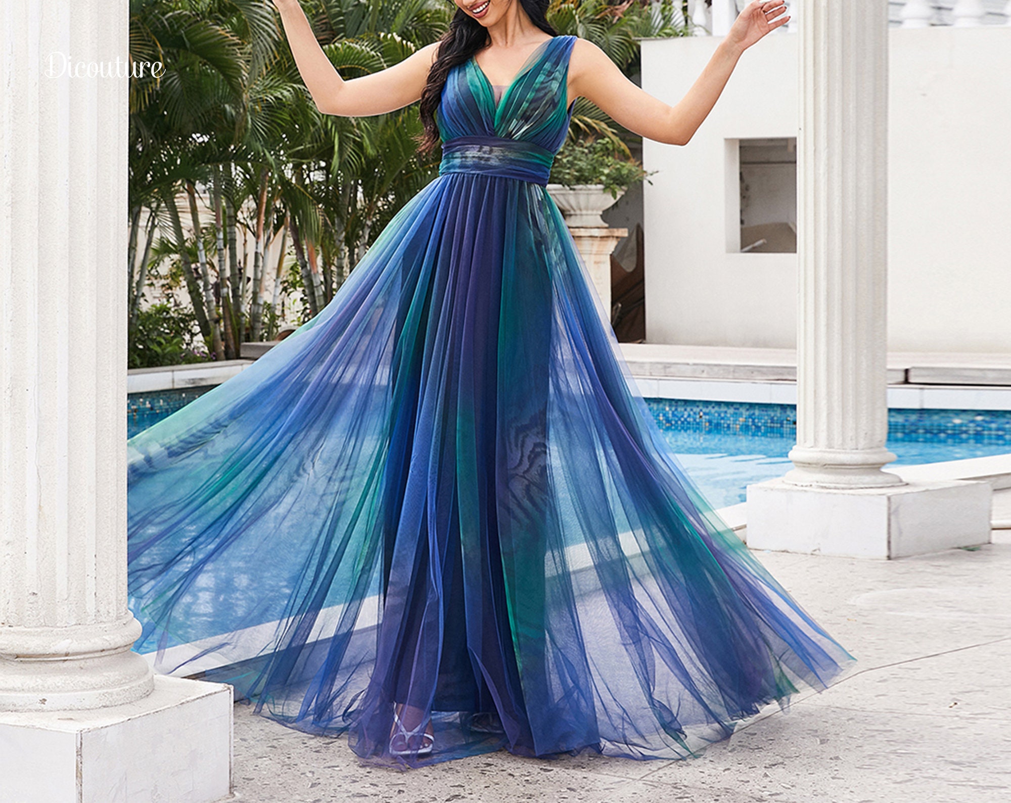Discover 143+ peacock blue colour gown latest