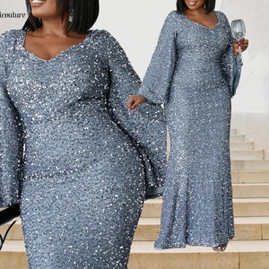 Plus Size Formal Prom Dress Plus Size Sequin Dress Long Sleeve Plus Size Evening Gown Size 14 Cocktail Dress Wedding Guest Dress -