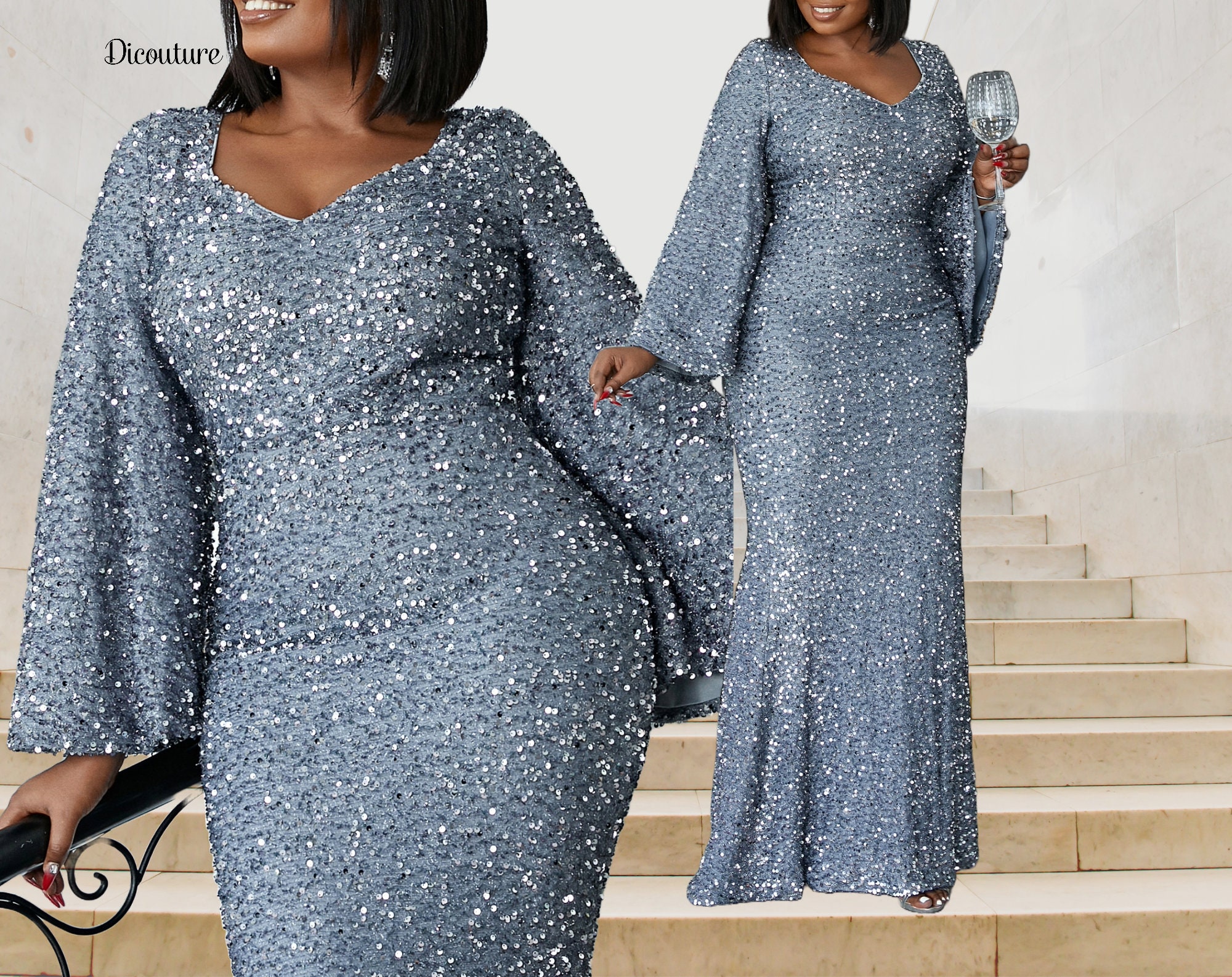 visdom Gensidig montering Plus Size Formal Prom Dress Plus Size Sequin Dress With Long Sleeve Plus  Size Evening Gown Size 14 Cocktail Dress Wedding Guest Dress - Etsy