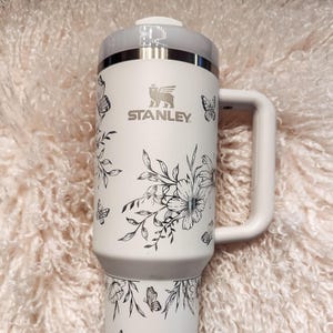 Butterfly Engraved Stanley Quencher 40oz Tumbler - Wildflower Stanley Cup - Butterfly - Flowers - Wildflowers - Gifts for Her