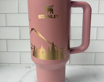 Mountain Engraved Stanley Quencher Tumbler  - Ski Engraved Stanley - Northwest Cup - Hiking - Sunset Stanley