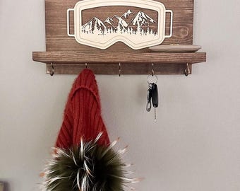 Ski Goggle Shelf - Ski Goggle Mountain Hooks - Ski Cabin Decor - Ski Lodge Decor - Cabin Life