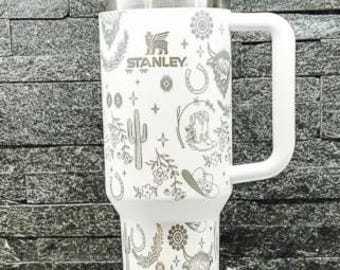 Western Highland Cow Engraved Stanley Quencher 40oz Tumbler - Stanley Cup  - Highland Cow Stanley - Cowboy Stanley - Country Stanley