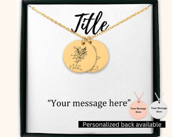 Personalized Birth Flower Bouquet Necklace with custom message card, family Necklace Gift for Mom, Birth Month Flower Bouquet Charm Necklace