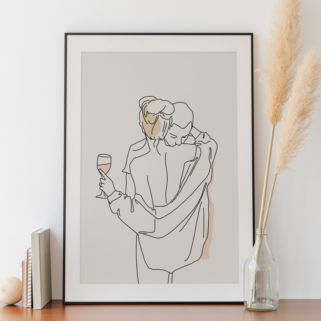 Couple Line Art Online Drawing Romantic Bedroom Art Etsy