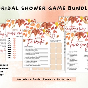 Bridal Shower Games Bundle, 6 Printable Shower Games Package, Floral Wedding Shower Games Pack, Fall Floral Design, Digital File