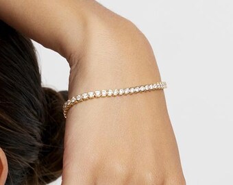 ラボグロウンダイヤモンド テニスブレスレット：14Kゴールド ハーフ