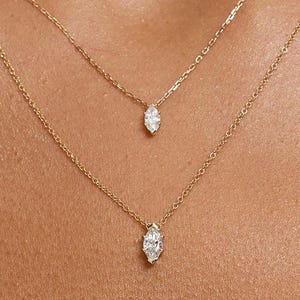 Marquise Solitaire Diamond Necklace | 14K Solid Gold Marquise Lab Diamond Necklace | IGI Certified | Marquise Diamond Necklace for women