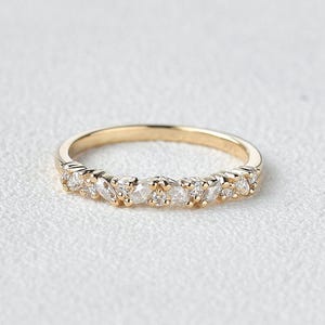0.26 CT Lab Grown Diamond Wedding Band: Marquise & Round, 14K Gold