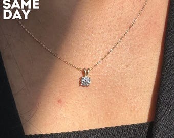 1 Carat Lab Grown Diamond Solitaire Necklace: 14K Gold IGI Certified Pendant