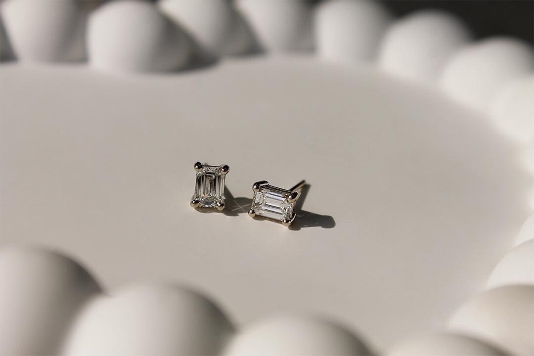 Emerald Stud Earrings| 0.20-5.0 carat Emerald Cut Diamond Studs earring |14K Solid Gold White,Yellow,Rose| IGI certified | Emerald Lab Studs