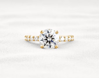2.75 CT Round Lab Grown Diamond Engagement Ring: 14K Gold Hidden Halo
