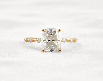 4 CT Cushion Cut Lab Grown Diamond Engagement Ring: 14K Gold Wedding Set