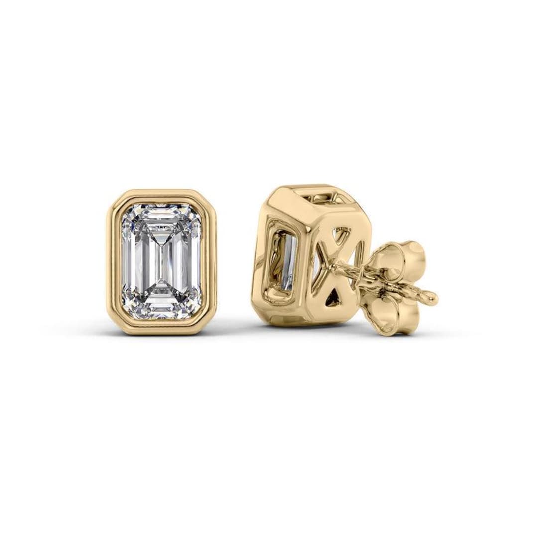 14K Gold Lab-grown Emerald Cut Diamond Stud Earrings | IGI Certified - Etsy